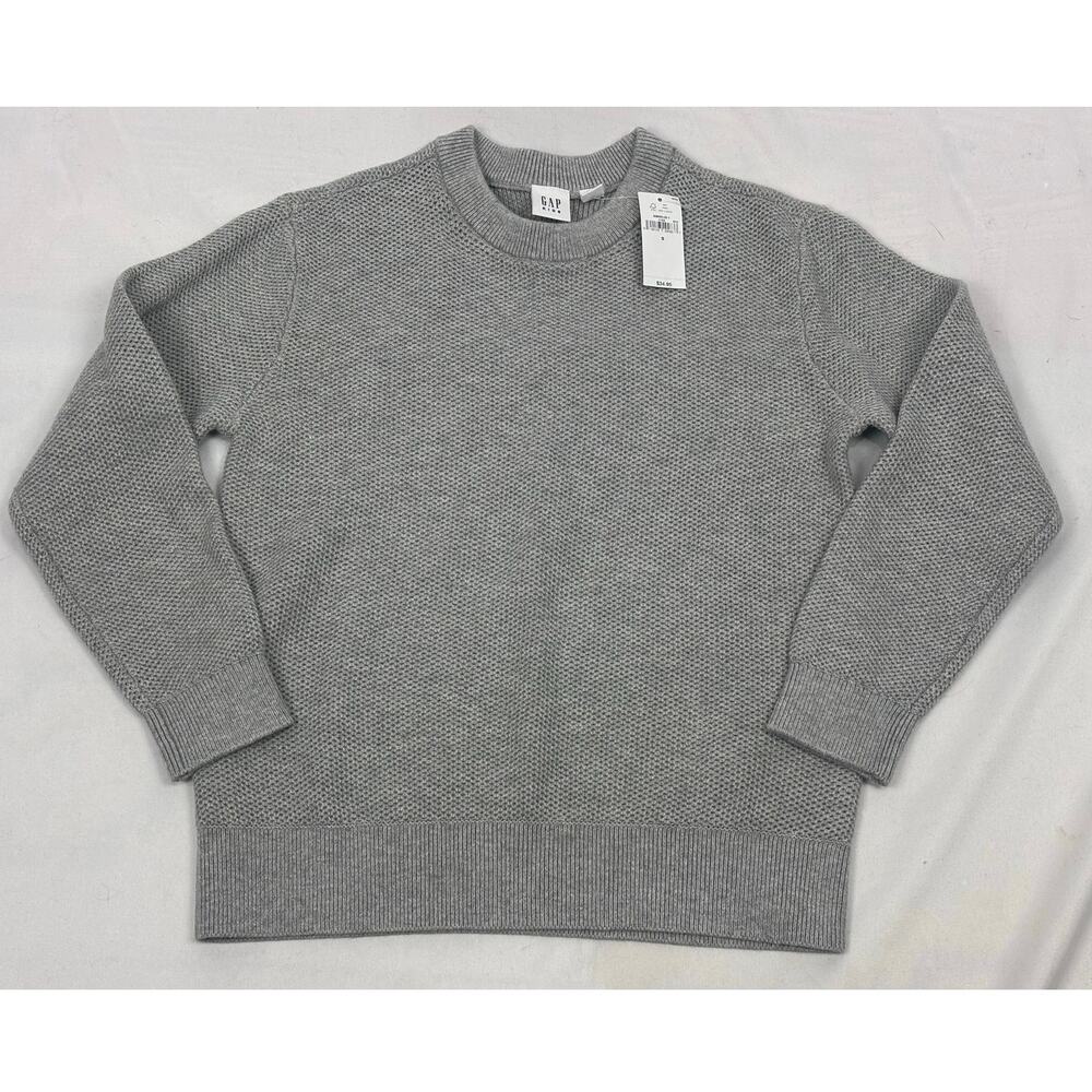 NWT Gap Kids Boys Gray Textured Knit Crewneck Sweater Size 6-7 Pullover Classic